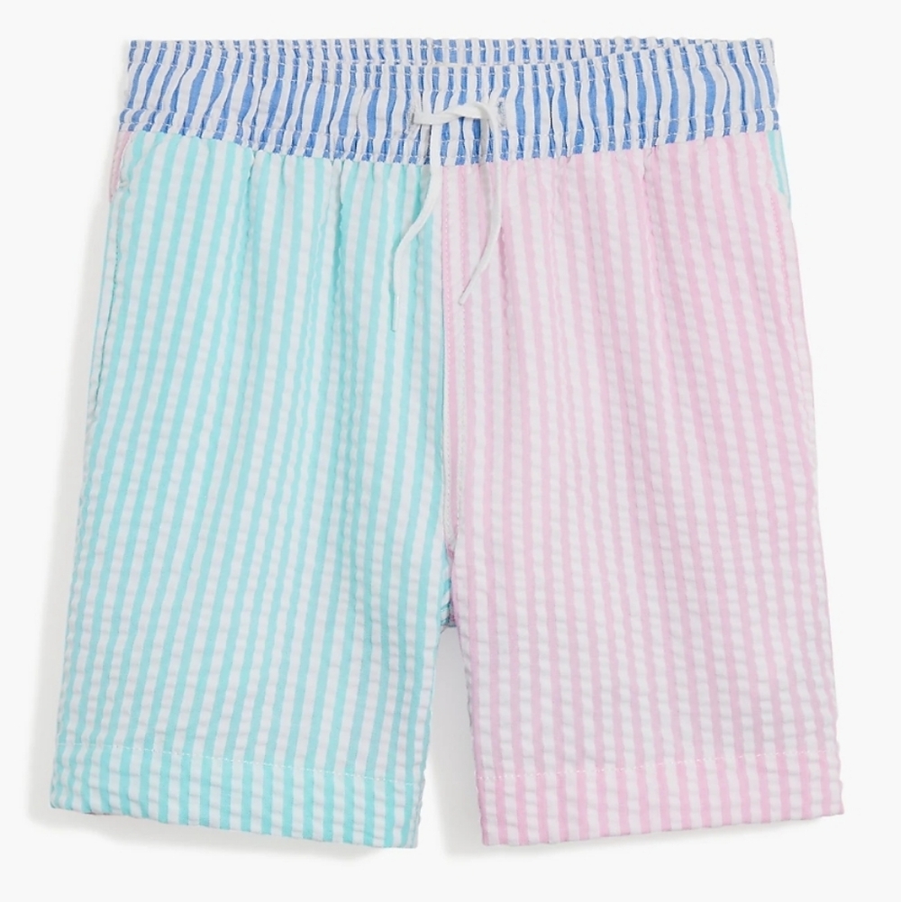 Crewcuts J. Crew seersucker swim trunk Blue Pink Turquoise 14